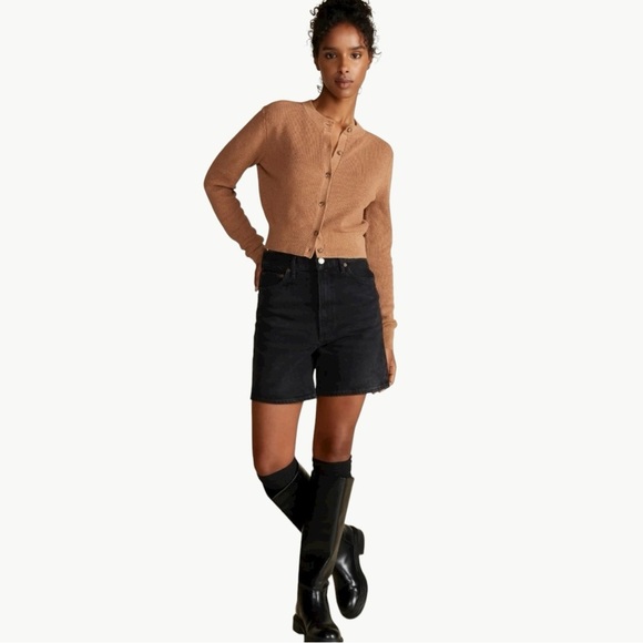 NWT Amour Vert Lily Rib-Knit Cropped Cardigan Sweater | Sz Medium | Camel Tan - Picture 8 of 13